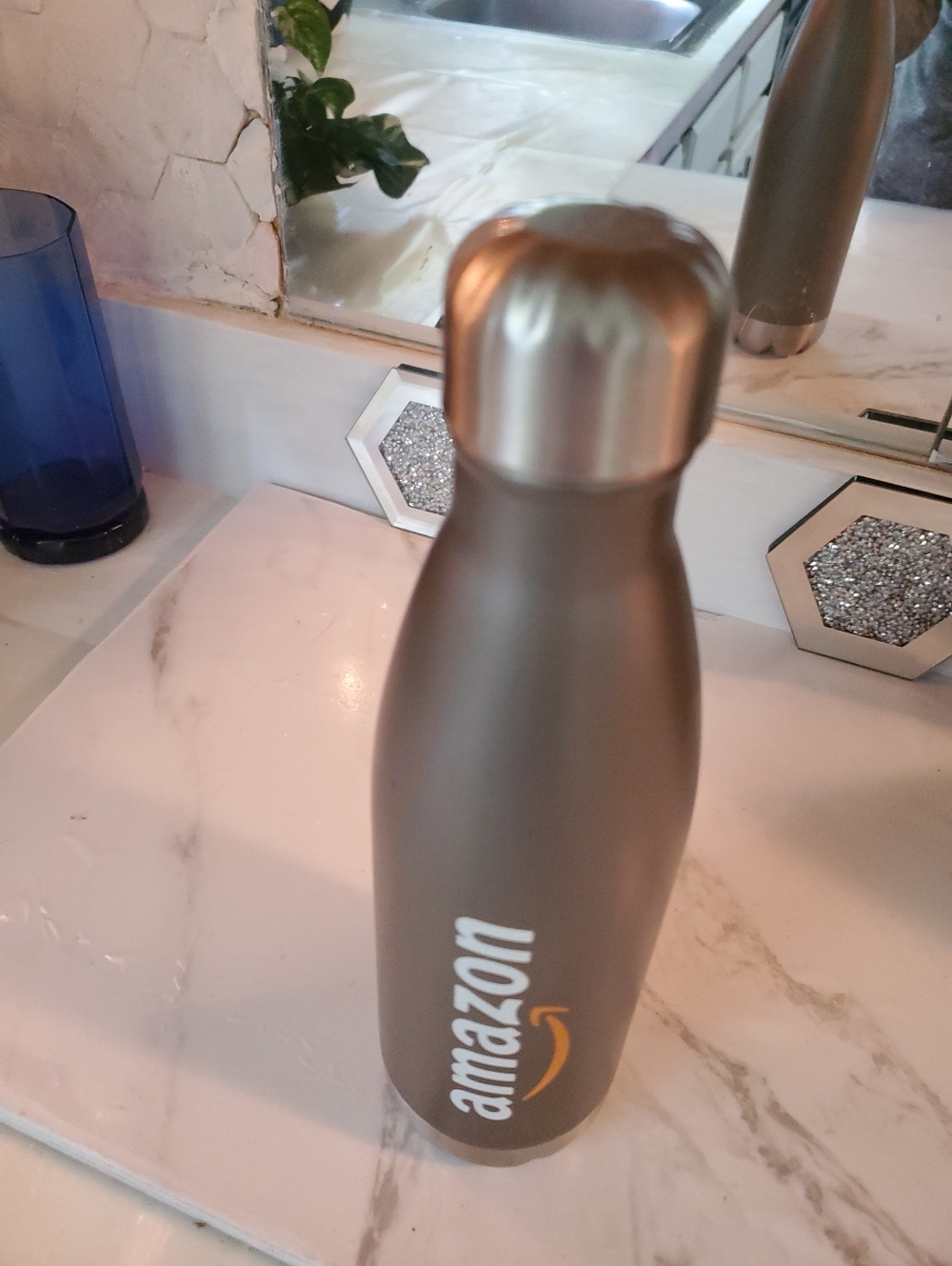 Amazon Metallic Gray Insulated Bottle with White and Orange Logo - Picture 2 of 7